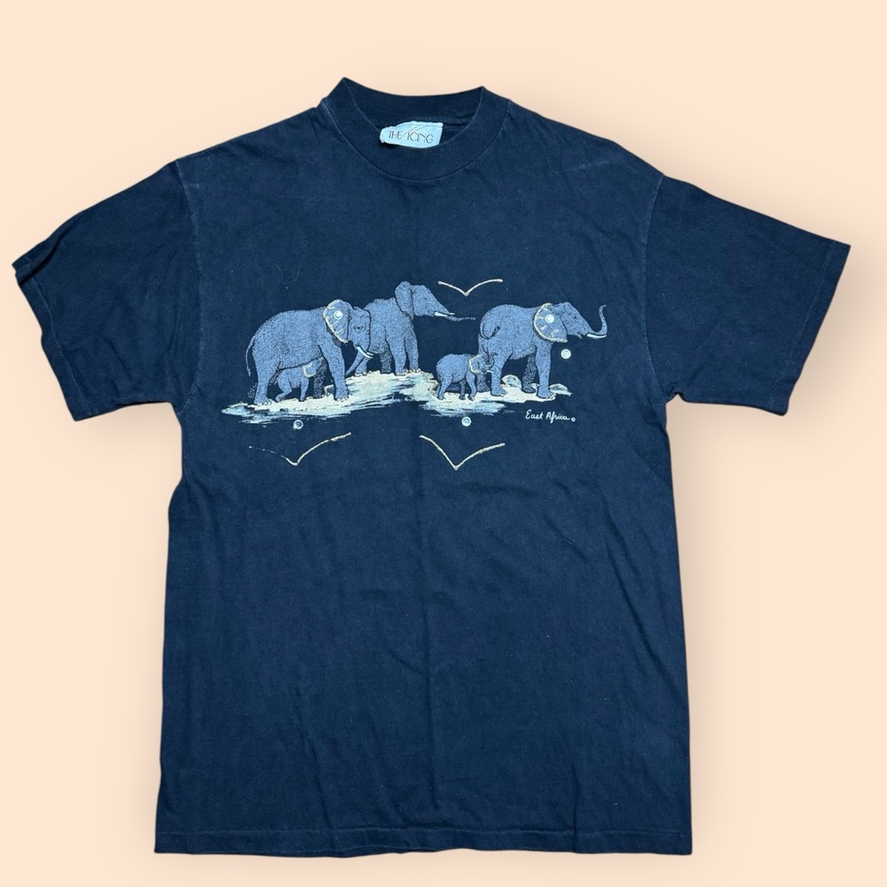 Vintage 1980s T Shirt Elephants East Africa Medium Black The Icing 80s Vtg